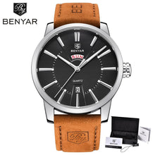 将图片加载到图库查看器,Business Fashion Men Watches Brown Luxury Military Leather Band Wristwatches Date Week Display Watch