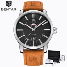 将图片加载到图库查看器,Business Fashion Men Watches Brown Luxury Military Leather Band Wristwatches Date Week Display Watch