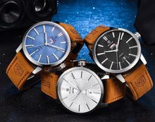 将图片加载到图库查看器,Business Fashion Men Watches Brown Luxury Military Leather Band Wristwatches Date Week Display Watch