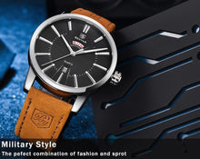 将图片加载到图库查看器,Business Fashion Men Watches Brown Luxury Military Leather Band Wristwatches Date Week Display Watch