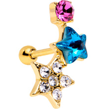 Load image into Gallery viewer, 18G 1/4 Blue Pink Gem Star Gold Plated Cartilage Tragus Earring