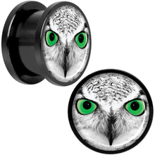 Load image into Gallery viewer, Black White Owl Black Anodized Screw Fit Plug Set 9/16
