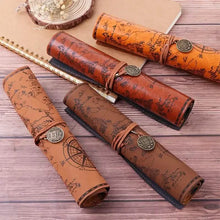 Load image into Gallery viewer, PU Leather Rollup Pen Bag Vintage Creative Map Pencil Case