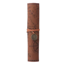 Load image into Gallery viewer, PU Leather Rollup Pen Bag Vintage Creative Map Pencil Case