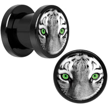 Load image into Gallery viewer, Black White Tiger Eyes Black Anodized Screw Fit Plug Set 0G