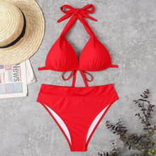 Load image into Gallery viewer, Push Up Bikini New Two Piece Swimsuit Women High Waist Black Pink Bikinis Set Women's Halter Padded Top Push Up Bikini Set Two Piece Swimsuits Bathing Suits Beachwear Swimwear Beachwear Bathing Suit