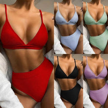 Load image into Gallery viewer, Push Up Bikini Set Swimsuits High Waist Swimwear Women Ribbed Bathing Suits Brazilian Bikinis Swimsuit for Women Bottom Triangle Bikinis Top Bathing Suit