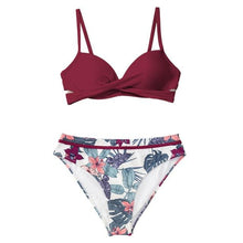 将图片加载到图库查看器,Push Up Floral Bikini Sets Women Two Pieces Swimsuits Women's Bathing Suits Push Up Halter Bandage Bikini Floral Printing Swim Bottoms Two Piece Swimsuits New Girl Beach Bathing Suits Swimwear