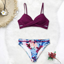 将图片加载到图库查看器,Push Up Floral Bikini Sets Women Two Pieces Swimsuits Women's Bathing Suits Push Up Halter Bandage Bikini Floral Printing Swim Bottoms Two Piece Swimsuits New Girl Beach Bathing Suits Swimwear