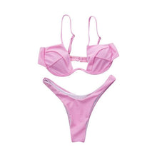 Load image into Gallery viewer, Push Up Unpadded Bikini Set Women 4 Colors Bandage Bikini Set Swimsuit Thong Bottom Swimwear Two Pieces Plain Bikini Bathing Suit Swimwear Bathing
