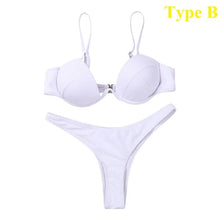 Load image into Gallery viewer, Push Up Unpadded Bikini Set Women 4 Colors Bandage Bikini Set Swimsuit Thong Bottom Swimwear Two Pieces Plain Bikini Bathing Suit Swimwear Bathing
