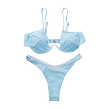Load image into Gallery viewer, Push Up Unpadded Bikini Set Women 4 Colors Bandage Bikini Set Swimsuit Thong Bottom Swimwear Two Pieces Plain Bikini Bathing Suit Swimwear Bathing