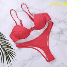 Load image into Gallery viewer, Push Up Unpadded Bikini Set Women 4 Colors Bandage Bikini Set Swimsuit Thong Bottom Swimwear Two Pieces Plain Bikini Bathing Suit Swimwear Bathing