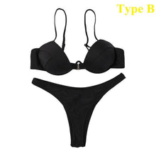 Load image into Gallery viewer, Push Up Unpadded Bikini Set Women 4 Colors Bandage Bikini Set Swimsuit Thong Bottom Swimwear Two Pieces Plain Bikini Bathing Suit Swimwear Bathing