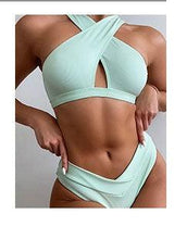 将图片加载到图库查看器,Push Up Women Bikinis Swimwear Women's Bathing Suits Push Up Halter Bandage Bikini Floral Printing Swim Bottoms Two Piece Swimsuits Women Swimsuits Bathing Suit Halter Leaf Print Beach Wear Plus Size