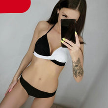 将图片加载到图库查看器,Push Up Women Bikinis Swimwear Women's Bathing Suits Push Up Halter Bandage Bikini Floral Printing Swim Bottoms Two Piece Swimsuits Women Swimsuits Bathing Suit Halter Leaf Print Beach Wear Plus Size