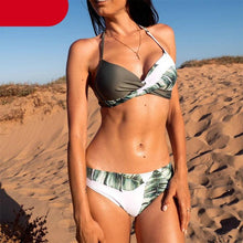 将图片加载到图库查看器,Push Up Women Bikinis Swimwear Women's Bathing Suits Push Up Halter Bandage Bikini Floral Printing Swim Bottoms Two Piece Swimsuits Women Swimsuits Bathing Suit Halter Leaf Print Beach Wear Plus Size