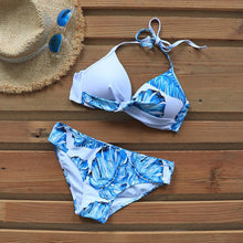 将图片加载到图库查看器,Push Up Women Bikinis Swimwear Women's Bathing Suits Push Up Halter Bandage Bikini Floral Printing Swim Bottoms Two Piece Swimsuits Women Swimsuits Bathing Suit Halter Leaf Print Beach Wear Plus Size