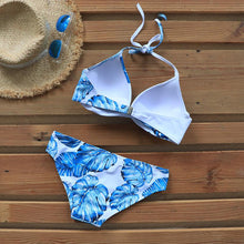 将图片加载到图库查看器,Push Up Women Bikinis Swimwear Women's Bathing Suits Push Up Halter Bandage Bikini Floral Printing Swim Bottoms Two Piece Swimsuits Women Swimsuits Bathing Suit Halter Leaf Print Beach Wear Plus Size