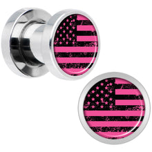 Load image into Gallery viewer, Pink American Flag Steel Screw Fit Plug Set 2G