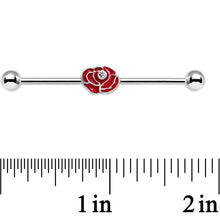Load image into Gallery viewer, 14G Clear Gem Steel Red Rose Flower Industrial Barbell 38mm