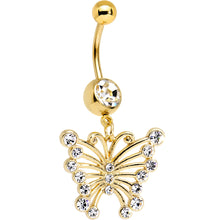 将图片加载到图库查看器,Clear Gem Gold PVD Brazen Butterfly Dangle Belly Ring