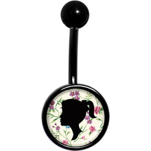 Load image into Gallery viewer, Woman Floral Silhouette Black Belly Ring
