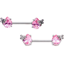 Load image into Gallery viewer, 9/16 Pink CZ Gem Mini Butterfly Barbell Nipple Ring Set