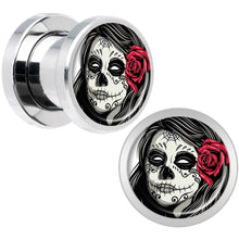 Load image into Gallery viewer, Katrina Sugar Skull with Rose Flower Steel Screw Fit Plug Set 0G