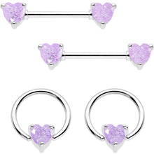 Load image into Gallery viewer, 14G Purple CZ Gem Heart Captive Ring Barbell Nipple Ring Set