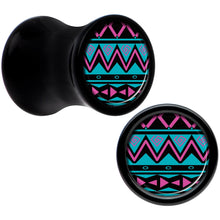 将图片加载到图库查看器,Black Acrylic Pink Teal Tribal Print Saddle Plug Set 2G