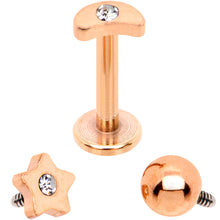 Load image into Gallery viewer, Clear CZ Rose Gold PVD Star Internally Threaded Labret Set of 3 Ends