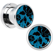 Load image into Gallery viewer, Blue Floral Lace Steel Screw Fit Plug Set 0G