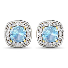 Load image into Gallery viewer, 1.95 Carat Genuine Aquamarine and White Diamond 14K Yellow Gold Earrings