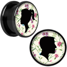 Load image into Gallery viewer, Man Woman Floral Silhouette Black Anodized Screw Fit Plug Set 5/8