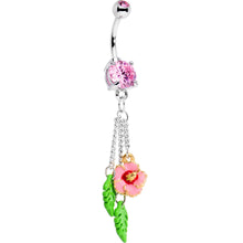 Load image into Gallery viewer, Pink Gem Pretty Pink Garden Rose Flower Dangle Belly Ring