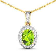 Load image into Gallery viewer, 1.23 Carat Genuine Peridot and White Diamond 14K Yellow Gold Pendant