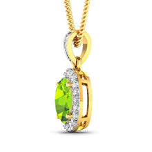 Load image into Gallery viewer, 1.23 Carat Genuine Peridot and White Diamond 14K Yellow Gold Pendant