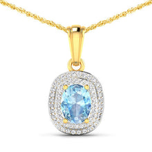 Load image into Gallery viewer, 1.35 Carat Genuine Aquamarine and White Diamond 14K Yellow Gold Pendant