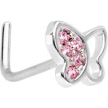 Load image into Gallery viewer, 20G 1/4 Pink CZ Gem Butterfly L Shaped Nose Ring