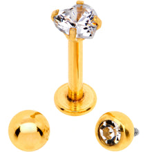 Load image into Gallery viewer, Clear CZ Gem Gold PVD Heart Internally Threaded Labret Set of 3 Ends