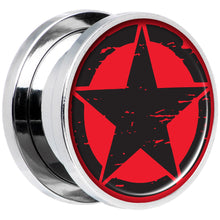 Load image into Gallery viewer, Black Red Distressed Star Steel Screw Fit Plug Set 5/8