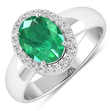 将图片加载到图库查看器,1.87 Carat Genuine Zambian Emerald and White Diamond 14K White Gold Ring