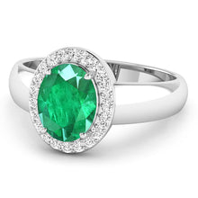 将图片加载到图库查看器,1.87 Carat Genuine Zambian Emerald and White Diamond 14K White Gold Ring
