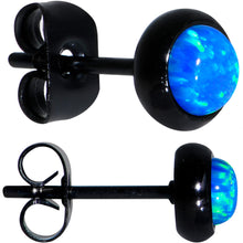 Load image into Gallery viewer, Blue Synthetic Opal Black IP 316L Surgical Steel Stud Earrings
