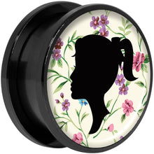 Load image into Gallery viewer, Man Woman Floral Silhouette Black Anodized Screw Fit Plug Set 20mm