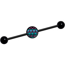 Load image into Gallery viewer, 14G Pink Teal Tribal Pattern Black Industrial Barbell 37mm