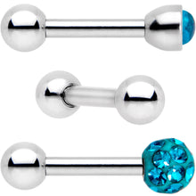 Load image into Gallery viewer, 16G 1/4 Teal Faux Opal Inlay Cartilage Tragus Earring 3 Pack Set