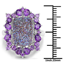 Load image into Gallery viewer, 5.97 Carat Genuine Drusy Quartz and Amethyst .925 Sterling Silver Ring