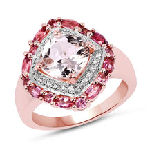 Load image into Gallery viewer, 14K Rose Gold Plated 3.11 Carat Genuine Morganite, Pink Tourmaline & White Topaz .925 Sterling Silver Ring